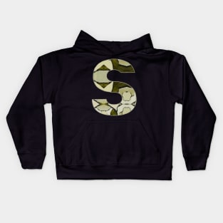 Letter S Monogram Initial Olive Green Pearl White Aesthetic Abstract Pattern Painting On Canvas Kids Hoodie